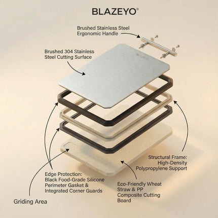 BLAZEYO 2-in-1 Double Sided Stainless Steel Cutting Board, Large Size 41 * 28 cm/16”×11” Chopping Board, Food Grade Non Toxic Dishwasher Safe