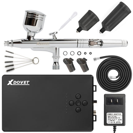 XDOVET Professional 55psi Airbrush Kit Multi-Function Dual-Action Airbrush Air Compressor Gun for Shoe, Clothing, Model Tattoo, Nail Design Art, Drawing Cake Decorations