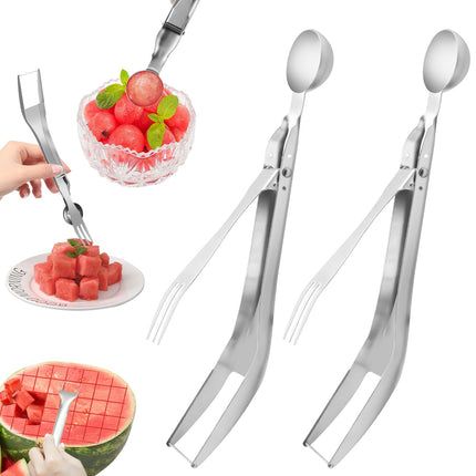 2Pcs Watermelon Cutter, Stainless Steel Watermelon Slicer 3-in-1 Fruit Slicer Portable for Home Party Watermelon Cutter Slicer Tool, Thicken Stainless Steel Fruit Cutter Watermelon Slicer Cutter Tool