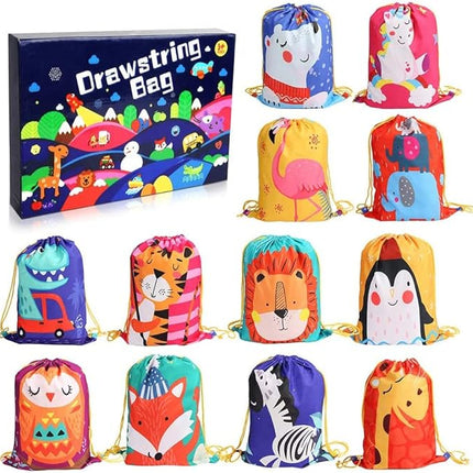 12 PCS Kids Party Favor Bags for Birthday Party Gift Drawstring Goody Package with Cartoon Animal T19