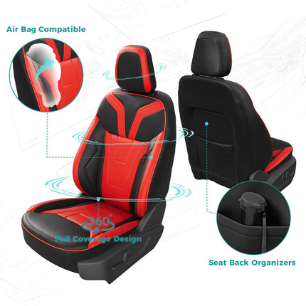 FEINEPRO for Ford Maverick Seat Covers XL XLT Lariat 2022 2023 2024 2025, Custom Fit Car Seat Cover Full Set, Luxury Leather Seat Covers, Waterproof Car Interior Accessories Cushions, Black Red