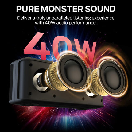 Monster Shock Plus Bluetooth Speaker, Portable Speaker with 40W Loud Stereo Sound, Bluetooth 6.0, TWS Pairing, 20H Playtime,Support AUX/TF Card, IPX6 Waterproof Wireless Speakers for Travel,Home,Party