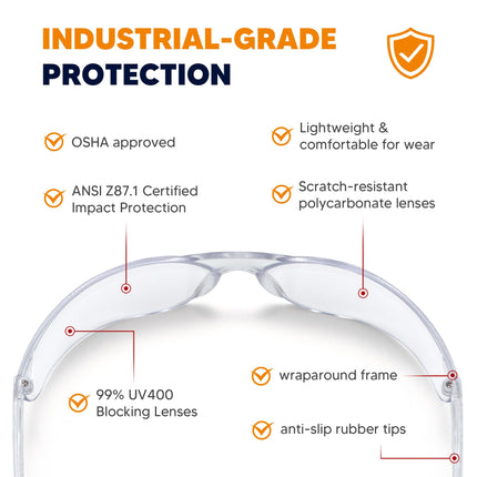 24 Pack Clear Safety Glasses, Protective Eyewear UV Protection & ANSI Z87.1, Safety Goggles Scratch & Impact Resistant Eye Protection for Men & Women - Ideal for Construction, Shooting, Lab Work