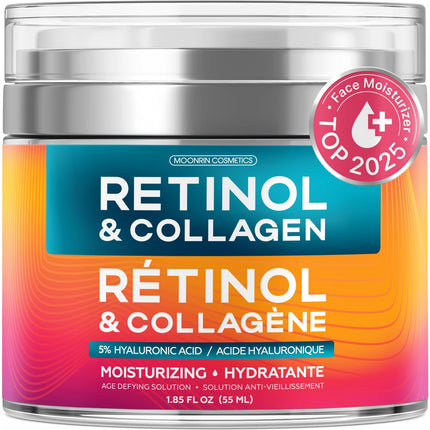 MOONRIN COSMETICS Retinol Cream for Face with Hyaluronic Acid, Collagen Day & Night Moisturizer, 1.85 Oz