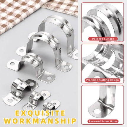Hilitchi 50Pcs 40mm Rigid Pipe Strap Clamp Set, 304 Stainless Steel 2 Holes Cable Clamp Heavy Duty U Bracket Tube Strap Tension Clips for Pipe Tube Fixing