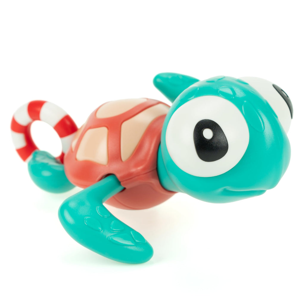 DUCKBOXX XX Pull-String Swimming Sea Friends Bath Toy, No Battery Mold-Free Anti-Rust Interactive Montessori Toy for Kids (Turtle with Swim Ring)