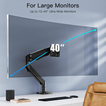 HUANUO Dual Monitor Stand - Adjustable Gaming Monitor Mount for Two 13 to 40 Inch Screens, Long Height Range, Sturdy VESA Mount with Clamp and Grommet Base, Each Arm Supports up to 26.4lbs