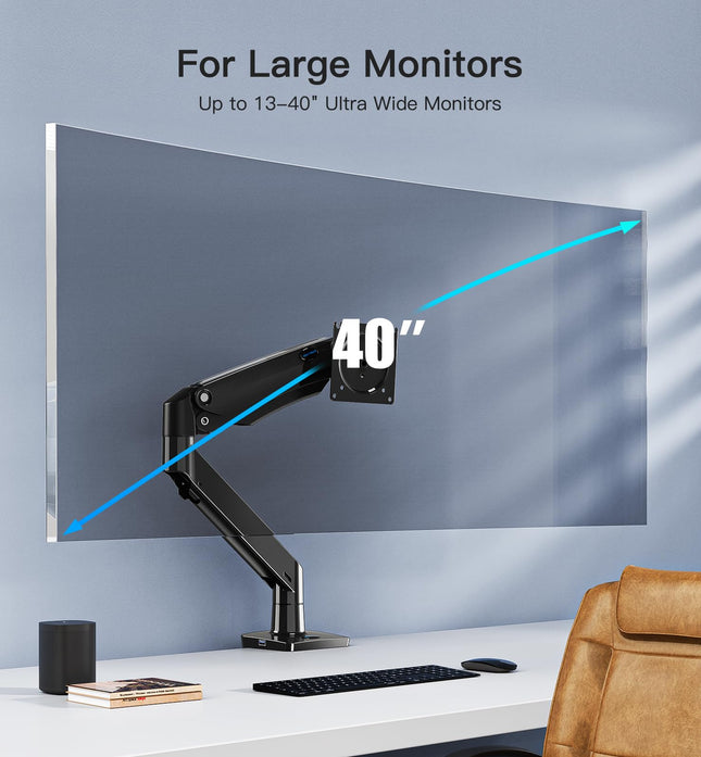 HUANUO Dual Monitor Stand - Adjustable Gaming Monitor Mount for Two 13 to 40 Inch Screens, Long Height Range, Sturdy VESA Mount with Clamp and Grommet Base, Each Arm Supports up to 26.4lbs