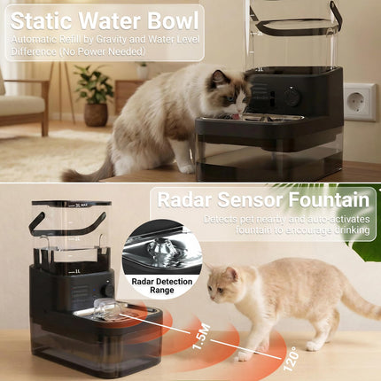 Dwarfuarm 3L Filterless Cat Water Fountain with 4000mAh Battery, BLACK