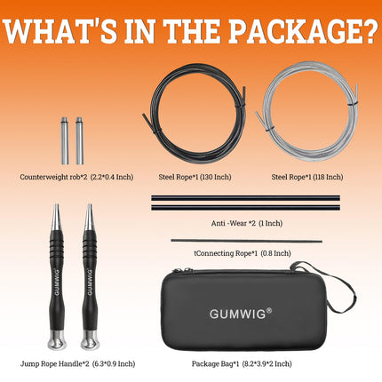 GUMWIG Adults High Speed Jump Rope Double Under Jumping Ropes for Workout Fitness Professional Training Boxing, Weighted Skipping Workout with Tang-free Cable, Stainless Steel Handle
