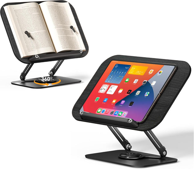 SupeDesk Adjustable Multifunctional Display Stand with 360° Rotating Bases, Foldable Designs, and Elastic Clips, for Recipe, Cookbooks, Tablets, Laptops, Books