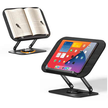 SupeDesk Adjustable Multifunctional Display Stand with 360° Rotating Bases, Foldable Designs, and Elastic Clips, for Recipe, Cookbooks, Tablets, Laptops, Books