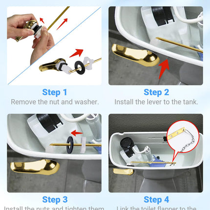 WINONLYB Universal Toilet Handle Replacement Kit Side Mount Toilet Flush Handle Compatible with American Standard Toilet Parts Toilet Handle Lever with Stainless Steel Flapper Chain, Gold