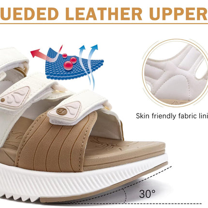 ONCAI Women's Walking/Hiking Sandals with Arch Support & Adjustable Straps, Beige/White