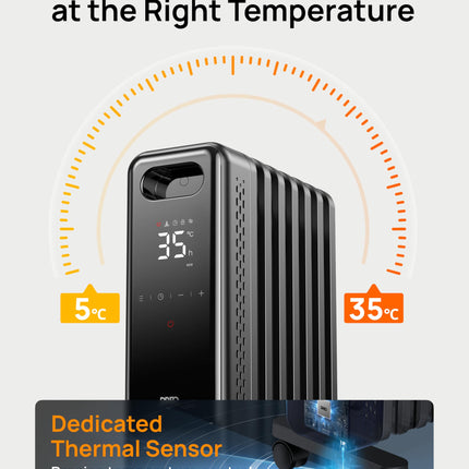 DREO Oil Filled Radiator, Electric Radiant Heaters for indoor use Large Room with Remote Control, Child Lock, 4 Modes, Overheat & Tip-Over Protection, 24h Timer, Digital Thermostat, Quiet, 1500W