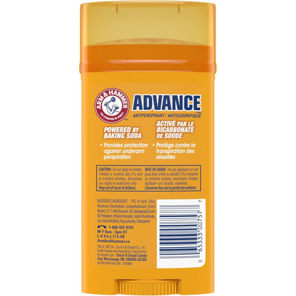Arm & Hammer Advance Invisible Solid Antiperspirant Deodorant Stick, Unscented, Powered by Baking Soda, 48H Protection, 73g