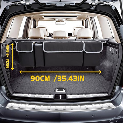 Car Trunk Organizer, Backseat Hanging Storage Bag with 4 Pockets, Foldable Waterproof Oxford Cargo Storage Bag for SUV Truck MPV VAN T8
