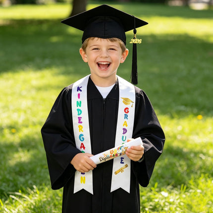 Kindergarten Graduation Gown Cap Set with 2026 Tassel,Preschool Stole and Certificate for Kindergarten (Black, 36)