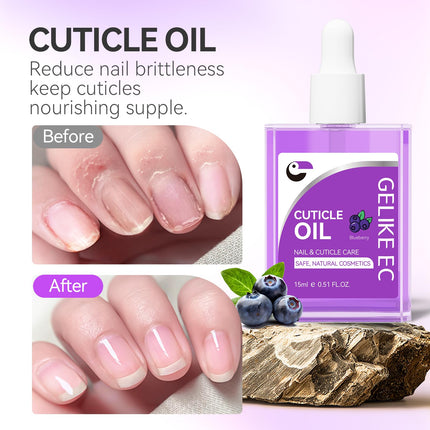 15ml Nail Cuticle Oil for Moisturize and Repair - GELIKE EC Easy and Quick Absorb Cuticles Care Treatment - Natural Blueberry Smells for Women and Men Dry Damaged Thin Nails
