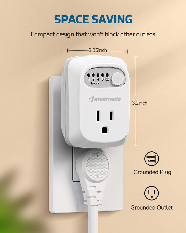 DEWENWILS Indoor Countdown Timer Outlet 2Pack, Timers for Electrical Outlets, 125V/15A/1000W Auto Shut Off, One 3-Prong Grounded, Light Timers, 1/3 HP, HIDT01F