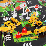 Car Toys Set with Transport Cargo Airplane Educational Construction Toys Trucks Set 23.6x23.4 Inch Play Mat, 6 trucks,1 Large Plane, 11 Road Signs, 1 User’s Manual T48