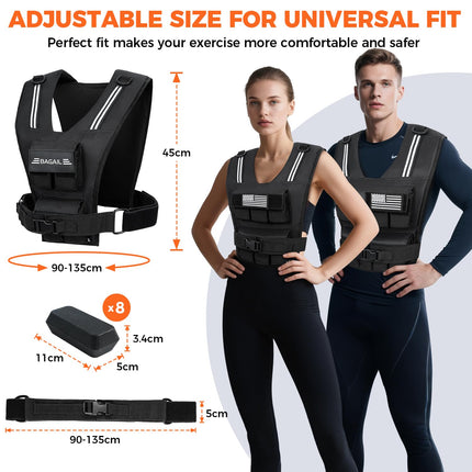 BAGAIL 20lbs Adjustable Weighted Vest Removable Iron Weights, Heavy Duty Fitness Vest for Strength Training, Walking Running, Home Workouts, BLACK