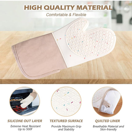 Silicone Oven Glove Set, Silicone Oven Gloves, with Soft Cotton Lining, 500 ° F Heat Resistant and Non Slip Gloves, with Pot Mat, Suitable for Cooking, Baking, Microwave and Barbecue