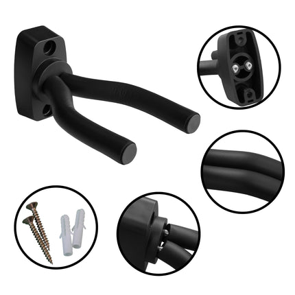 Guitar Wall Hanger 3-Pack Adjustable Guitar Wall Mount Hooks for Acoustic, Electric, Bass, Ukulele, Violin – Includes Screws & Anchors, Rubber-Coated Holder for Home & Studio