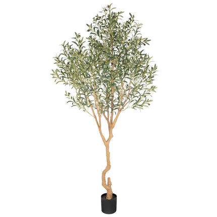 Nafresh 8ft Realistic Potted Silk Artificial Olive Tree, Fake Olive Trees Indoor with Green Leaves and Big Fruits for Home Office Living Room Stairs Patio Decor