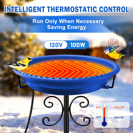 Daoeny Outdoor 100W Heated Birdbath Bowl Thermostat Control with 5-Prong Metal Base