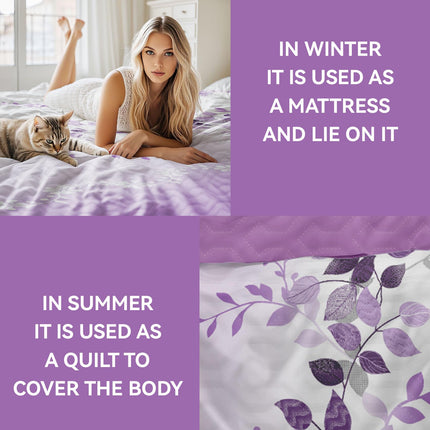 Reylox 9 Pcs KING Size Purple Bedspread Set with Curtains, Bohe Purple Floral Bed in A Bag, 2 Pillowcases and 6 Curtains, Moisture-Wicking Microfiber for Bedroom, Master Suite Decor