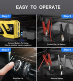Car Battery Jump Starter 3000A Peak, 12V Jump Starter Battery Pack for Up to 8L Gas/5L Diesel, Battery Booster Jump Box, Power Bank USB QC3.0 Outputs Portable Charger, Jumper Cables LED Light Yellow