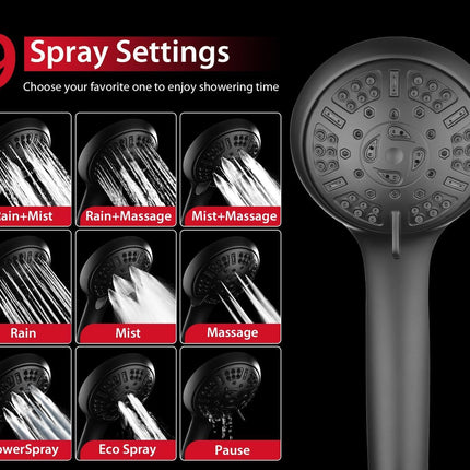 GRICH High Pressure Shower Head with Handheld - Dual Showerheads Combo, Black