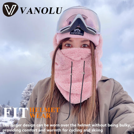 Vanolu Winter Balaclava Ski Mask Fleece Thermal Windproof Full Face Mask, Cold Helmet Hood Neck Gaiter Pink