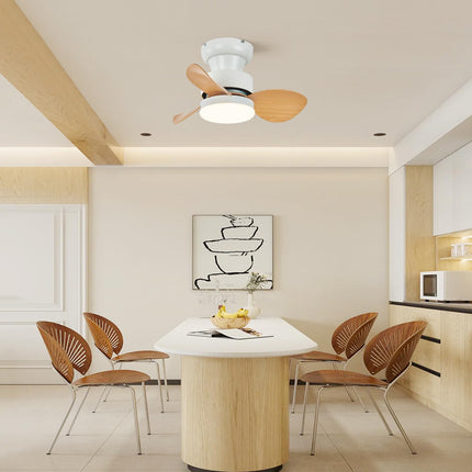 Becailyer 21.65 inch Mini Ceiling Fan with Lights and Remote, Small Flush Mount Ceiling Fans with Lamp, Reversible Summer Winter Mode 6 Speed Silent DC Motor for Bedroom Kitchen, White+Woodgrain