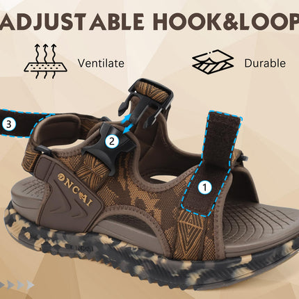 ONCAI Men's SIZE 10 US Arch Support Orthopedic Hiking/Walking Sandal with Breathable Mesh, BROWN CAMO