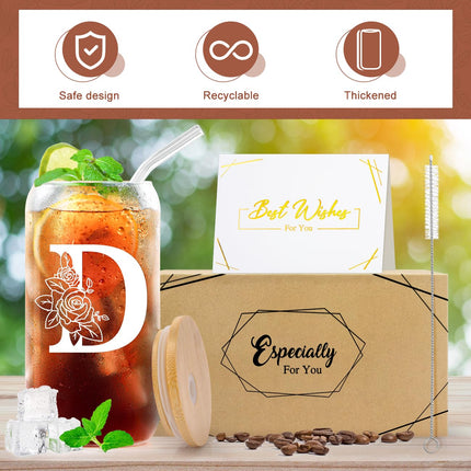 A-Z Iced Coffee Glass Cup with Lids and Straws