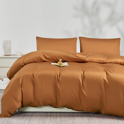 JELLYMONI King Duvet Cover Set, 100% Viscose Derived from Bamboo, Buttery Soft, Cooling Duvet Cover - 1 Hidden Zipper Duvet Cover with 2 Pillowcases, Rust