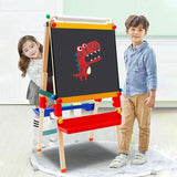 Art Easels for Kids with Paper Roll, Adjustable Height Double Sided Kids Easel with Magnetic Chalkboard & Whiteboard, Deluxe Standing All-in-One Wooden Easel for Boys Girls Painting Drawing T27