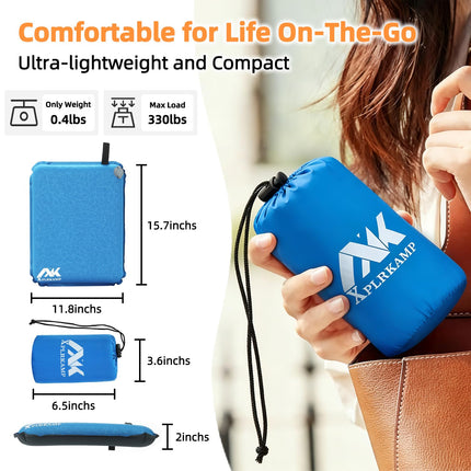 XplrKamp 1PC Self-Inflating Portable Compact Lightweight Memory Foam Seat Cushion for Airplane Travel Air, Camping, Climbing, Hiking, Office