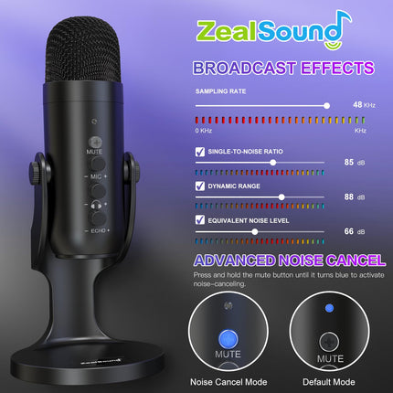 ZealSound USB Microphone,Condenser Phone Computer PC Mic kit,Plug&Play Gaming Microphones for PS 4&5.Mic Gain&Volume Control,Echo &Mute Button for Vocal,Record,Streaming,Discord YouTube Podcast on Mac