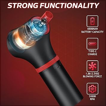 BGGUANG Compressed Air Duster,Continuously Variable Speed to 100000RPM Rechargeable Electric Air Duster Portable Air Blower, Cordless Air Duster for Computer Keyboard Swimming Ring 7000mAh Fast Charge