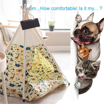 Pet Teepee Tent with Thick Cushion for Dogs Cats Portable Dog(Puppies) House Pet Tent Indoor Outdoor