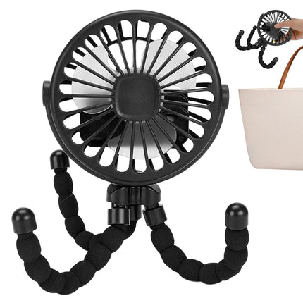 Mini Handheld Stroller Fan 360° Rotate, Octopus Tripod, Clamp-On Cooling