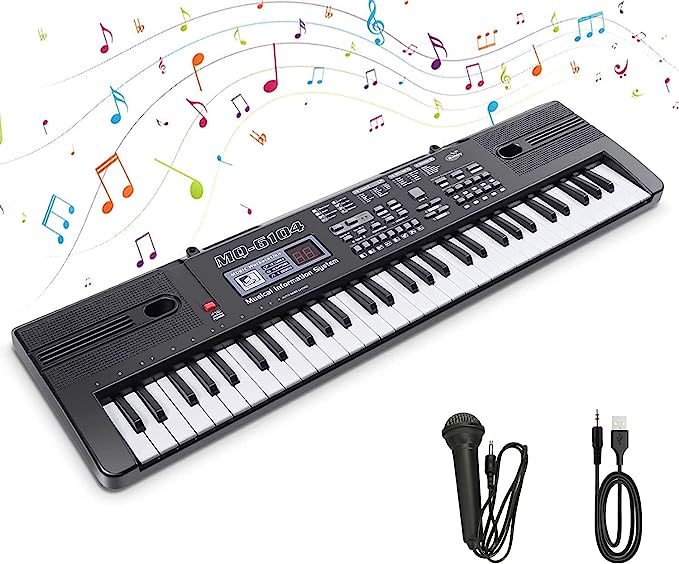 WOSTOO Kids Piano Keyboard, 61 Keys Multi-Function Electronic Keyboard Educational Toy, Rechargeable Portable Piano with Microphone Musical Instrument for Kids Beginners Girls Boys