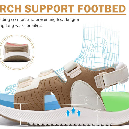 ONCAI Women's Walking/Hiking Sandals with Arch Support & Adjustable Straps, Beige/White