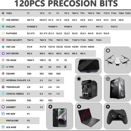 GWAHRWW Precision Screwdriver Set,150 in 1 tool kit screwdriver set with 120 Bits Magnetic Screwdriver Kit & 30 Bits Tool Set Handy Repair Tool, for Laptop,PC,Game,Console,Glasses, Black
