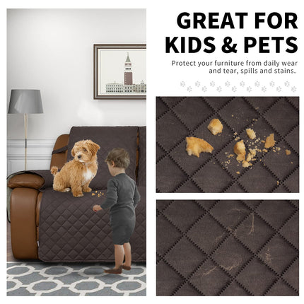 Easy-Going Recliner Sofa Cover, Reversible Couch Cover for 3 Seat Recliner, Split Sofa Cover for Each Seat, Furniture Protector with Elastic Straps for Pets, Kids, Dogs (3 Seater, Chocolate/Beige)