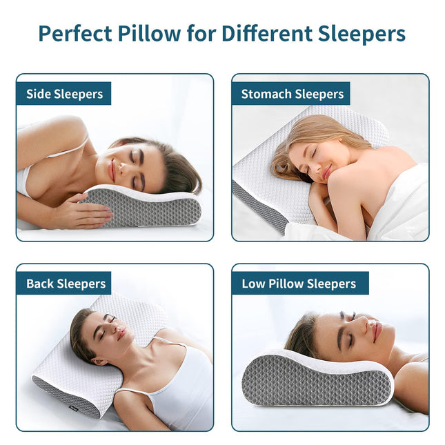 lxjnfac Memory Foam Pillows for Side, Back and Stomach Sleepers, Bed Pillow with Washable Cover and Breathable Mesh, Bed Pillow for Sleeping Standard Size （White&Grey）
