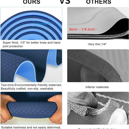 Yoga Mat 1/3 inch QMKGEC Exercise Mats 8mm TPE Non-Slip Extra Thick High-Density Eco Friendly for Yoga Workout Pilates Yoga Mats for Women Men